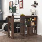 Modern Bar Cabinet with Rotating Top, Counter Height Dining Cabinet with 6 Storage Space and 2 Ribbed Glass Door