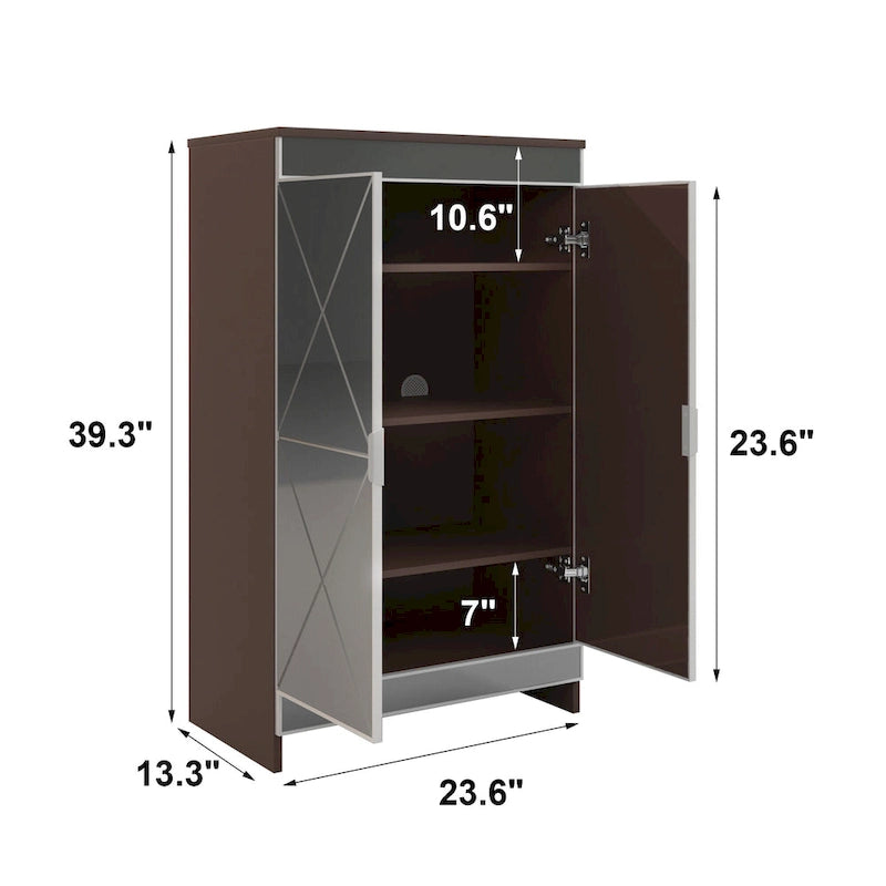 Mirrored Cabinet with Silver Edging,Mirrored Cabinet with Double Door Storage,Shoe Storage Cabinet