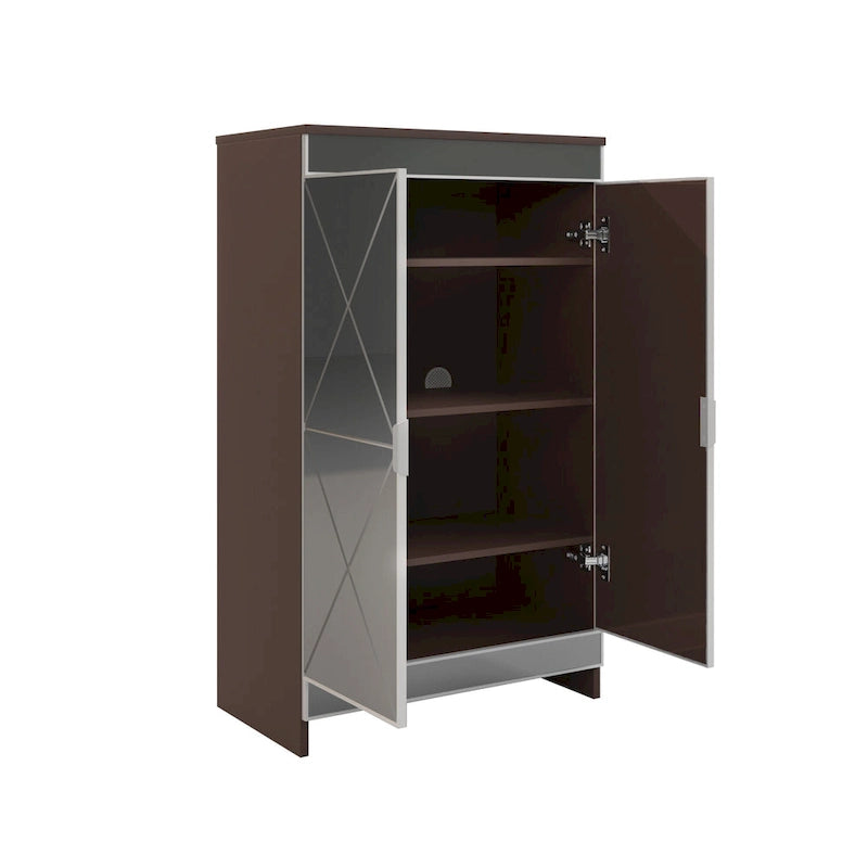 Mirrored Cabinet with Silver Edging,Mirrored Cabinet with Double Door Storage,Shoe Storage Cabinet
