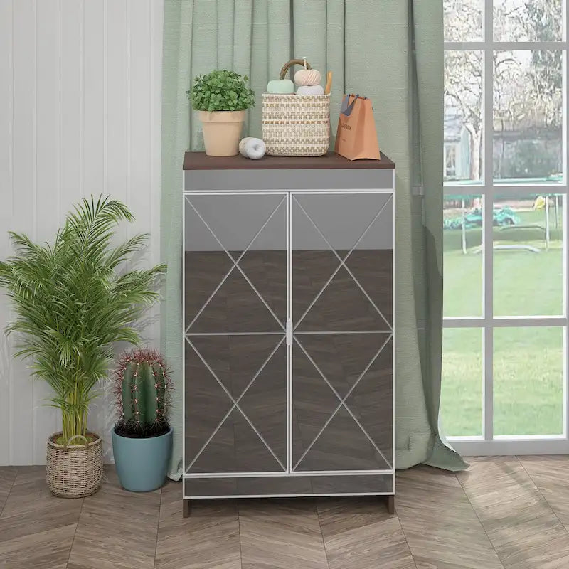 Mirrored Cabinet with Silver Edging,Mirrored Cabinet with Double Door Storage,Shoe Storage Cabinet