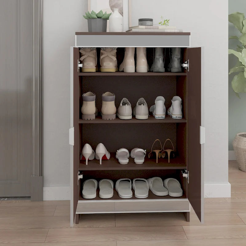 Mirrored Cabinet with Silver Edging,Mirrored Cabinet with Double Door Storage,Shoe Storage Cabinet