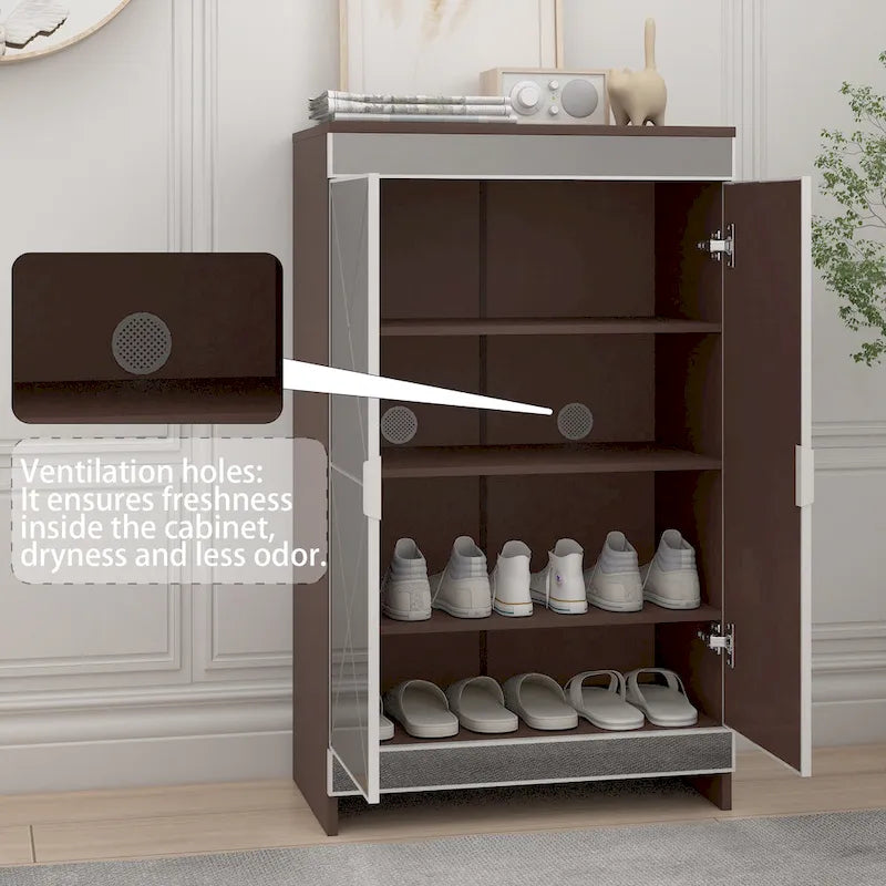 Mirrored Cabinet with Silver Edging,Mirrored Cabinet with Double Door Storage,Shoe Storage Cabinet