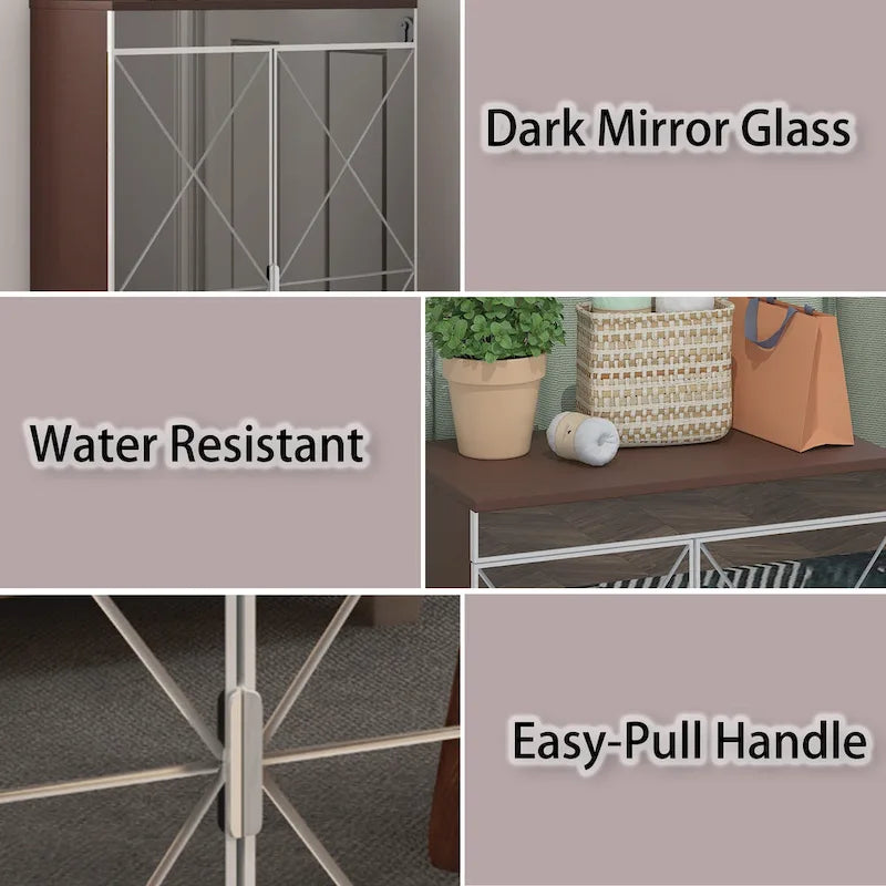 Mirrored Cabinet with Silver Edging,Mirrored Cabinet with Double Door Storage,Shoe Storage Cabinet