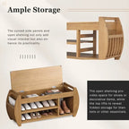 Retro Storage Bench with Cushion and Curved Side Panel for Entrance