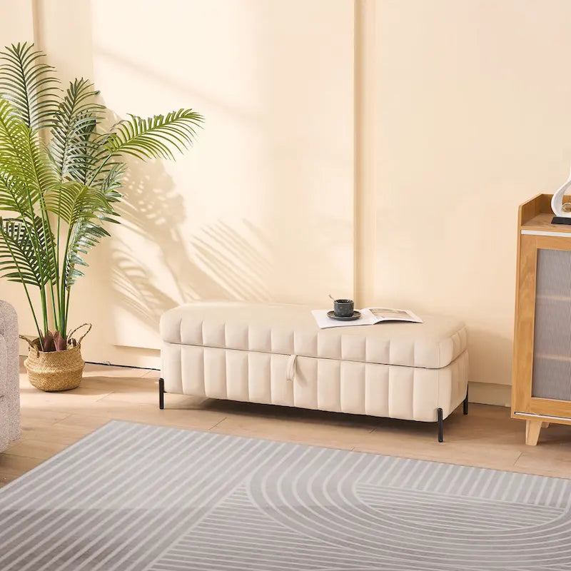 49.21Wide Velvet Storage Soft Bench for Living Room, Entryway and Bedroom