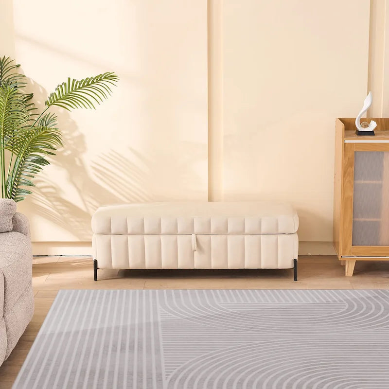 49.21Wide Velvet Storage Soft Bench for Living Room, Entryway and Bedroom