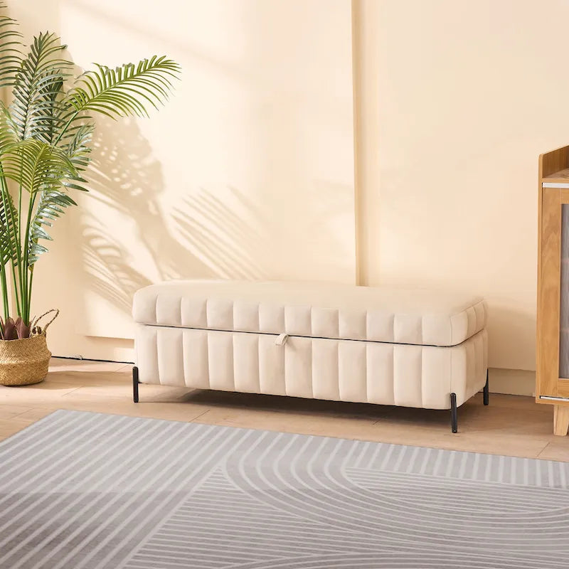 49.21Wide Velvet Storage Soft Bench for Living Room, Entryway and Bedroom