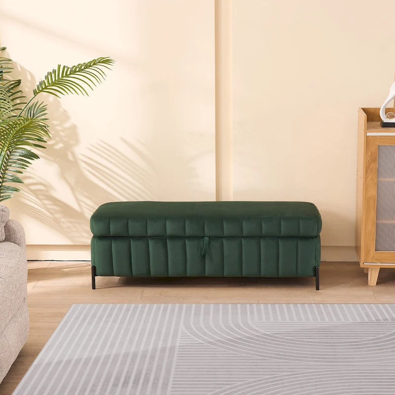 49.21Wide Velvet Storage Soft Bench for Living Room, Entryway and Bedroom