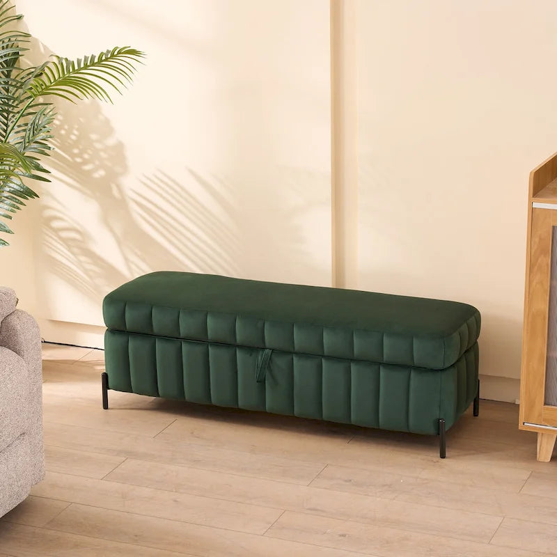 49.21Wide Velvet Storage Soft Bench for Living Room, Entryway and Bedroom