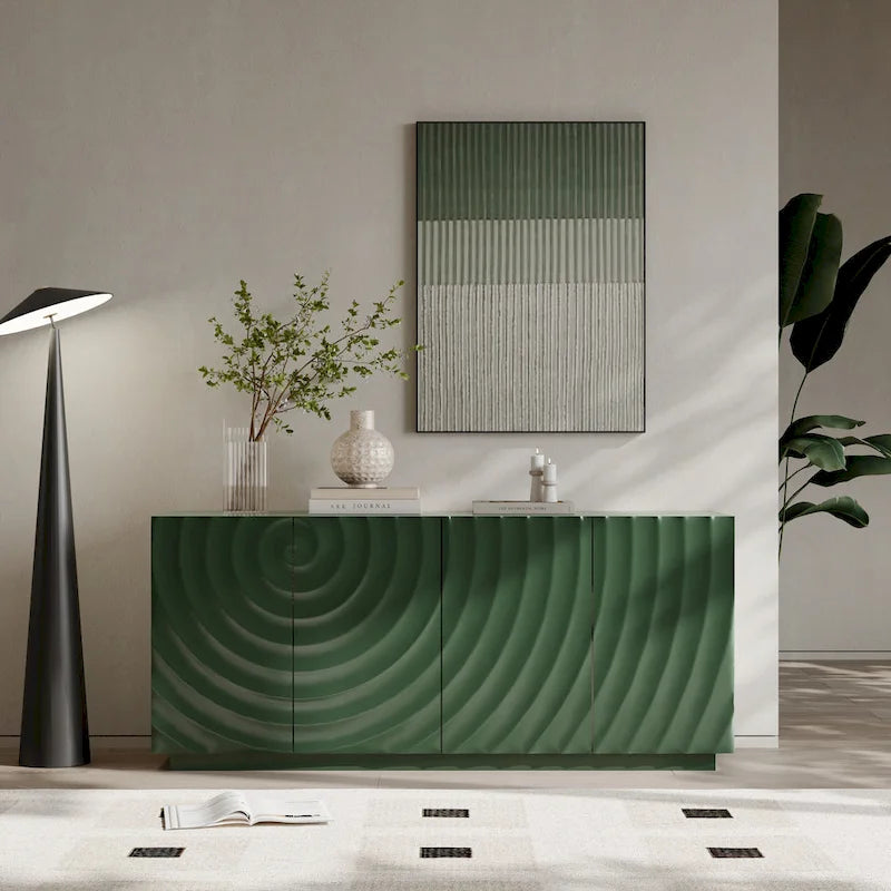 Stylish and Functional 4-Door Cabinet with Suspended Base, for Living Room and Kitchen, (GREEN)