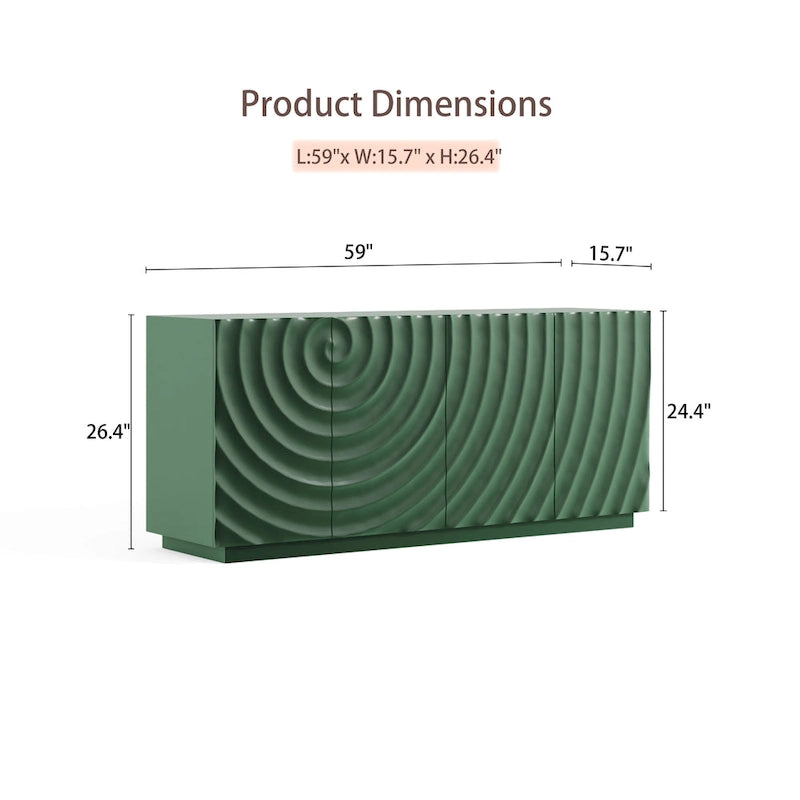 Stylish and Functional 4-Door Cabinet with Suspended Base, for Living Room and Kitchen, (GREEN)