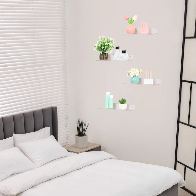Acrylic Floating Shelves for Wall, Clear Acrylic Shelves for Bathroom, Living Room, Bedroom, Kitchen Wall Display Shelf Clear