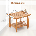 Teak Wood Shower Bench 2-Tier Wooden Shower Stool Curved Seat