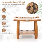 Teak Wood Shower Bench 2-Tier Wooden Shower Stool Curved Seat