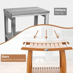 Teak Wood Shower Bench 2-Tier Wooden Shower Stool Curved Seat