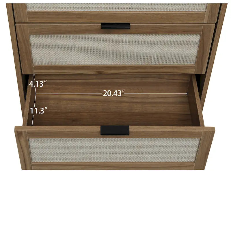 3 Drawer Cabinet Table with Rattan Pine Legs