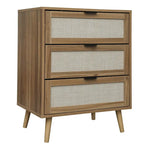 3 Drawer Cabinet Table with Rattan Pine Legs