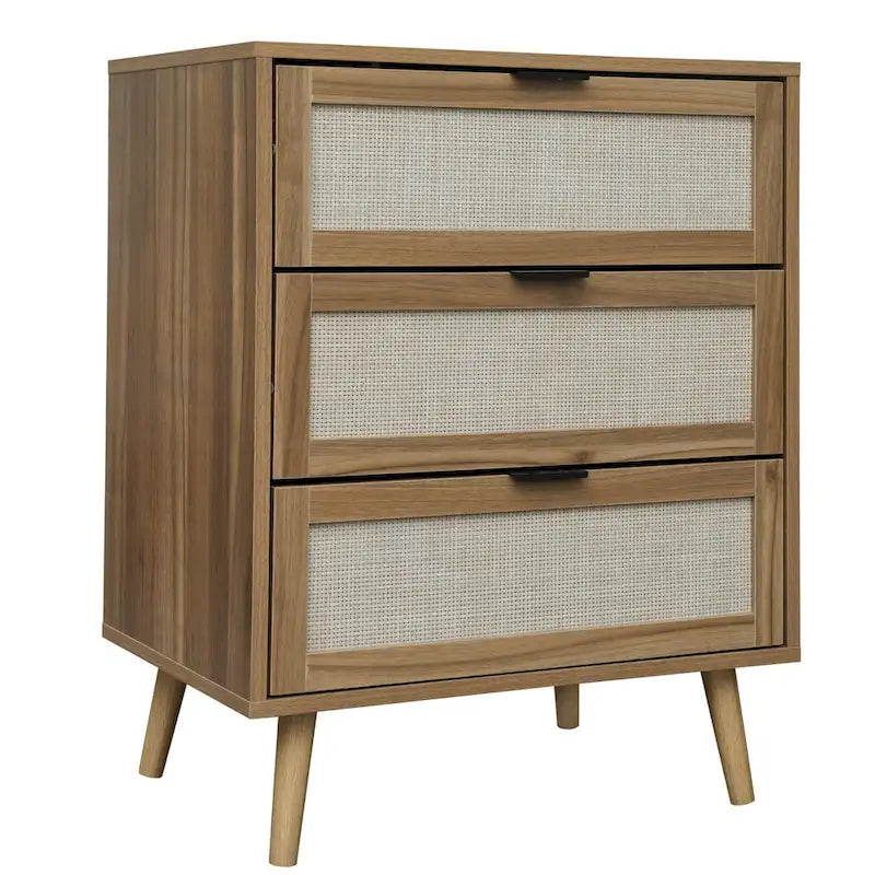 3 Drawer Cabinet Table with Rattan Pine Legs