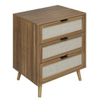 3 Drawer Cabinet Table with Rattan Pine Legs