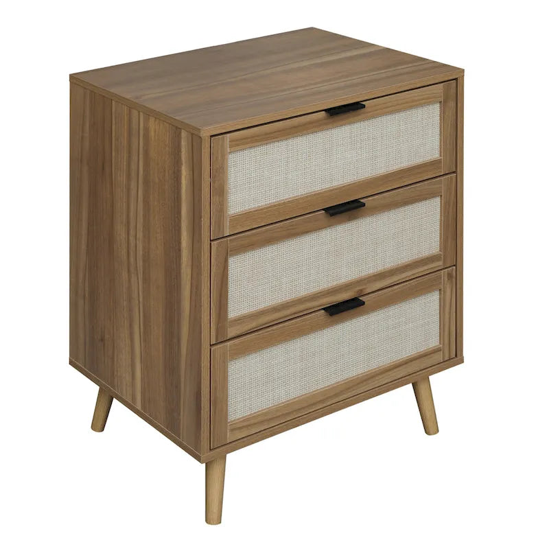 3 Drawer Cabinet Table with Rattan Pine Legs