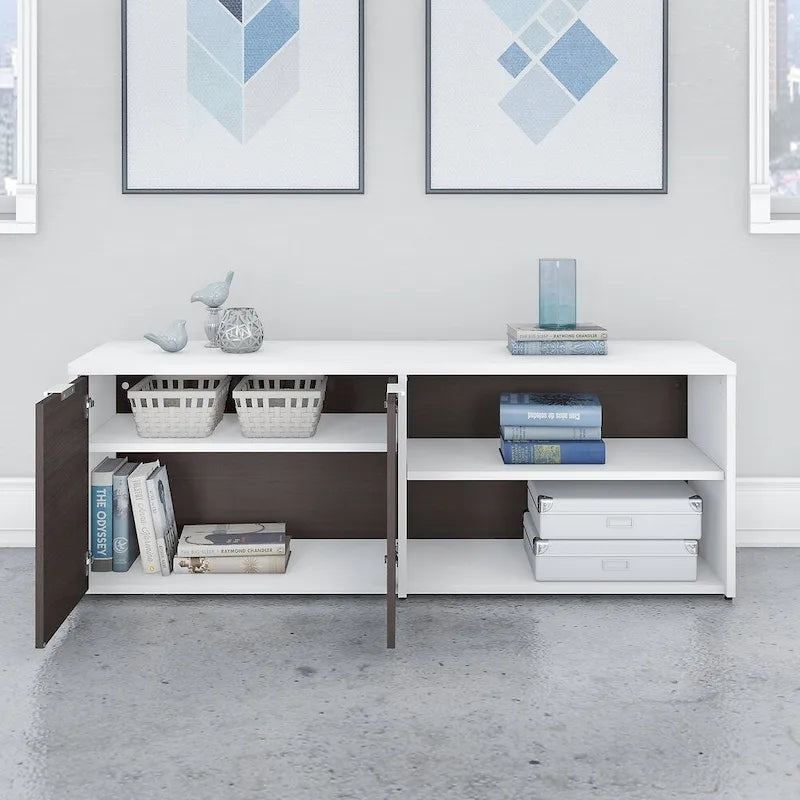 Low Storage Cabinet with Adjustable Shelves Nickel Handles