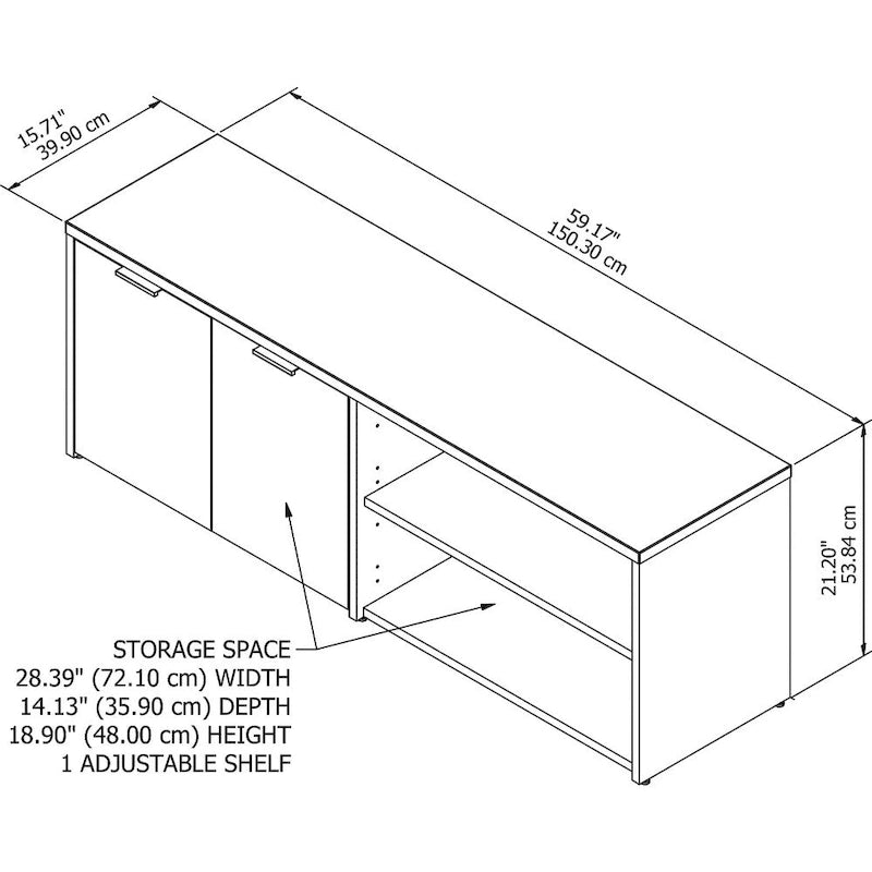 Low Storage Cabinet with Adjustable Shelves Nickel Handles