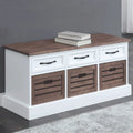 Two Toned Brown/ White Storage Bench with Drawers and Wooden Baskets