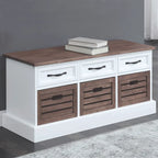 Two Toned Brown/ White Storage Bench with Drawers and Wooden Baskets