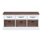 Two Toned Brown/ White Storage Bench with Drawers and Wooden Baskets