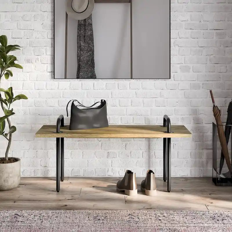 SOLID MANGO WOOD 42 inch Wide Industrial Entryway Bench in Natural - 42 Inches wide