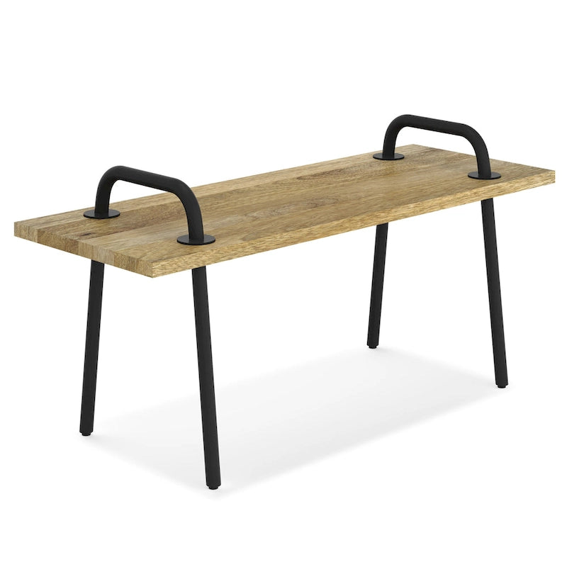 SOLID MANGO WOOD 42 inch Wide Industrial Entryway Bench in Natural - 42 Inches wide