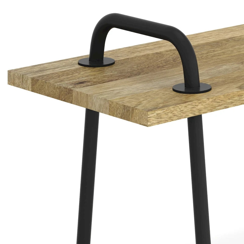 SOLID MANGO WOOD 42 inch Wide Industrial Entryway Bench in Natural - 42 Inches wide