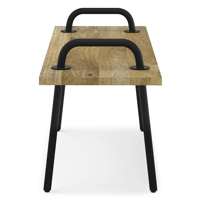 SOLID MANGO WOOD 42 inch Wide Industrial Entryway Bench in Natural - 42 Inches wide