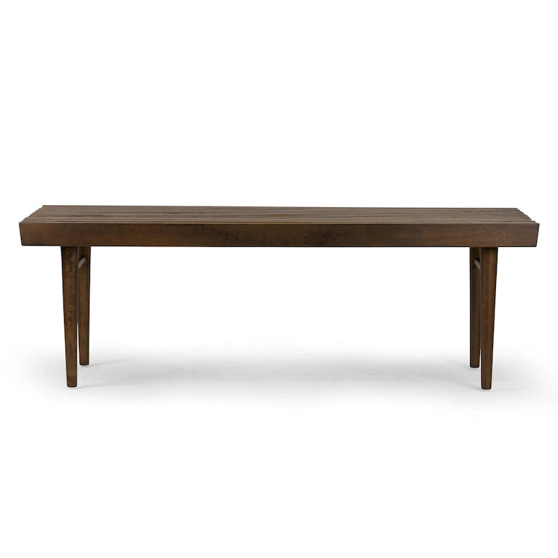 Walnut-Finished Slatted Wooden Bench with Rubberwood Construction