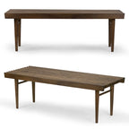 Walnut-Finished Slatted Wooden Bench with Rubberwood Construction