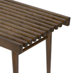 Walnut-Finished Slatted Wooden Bench with Rubberwood Construction