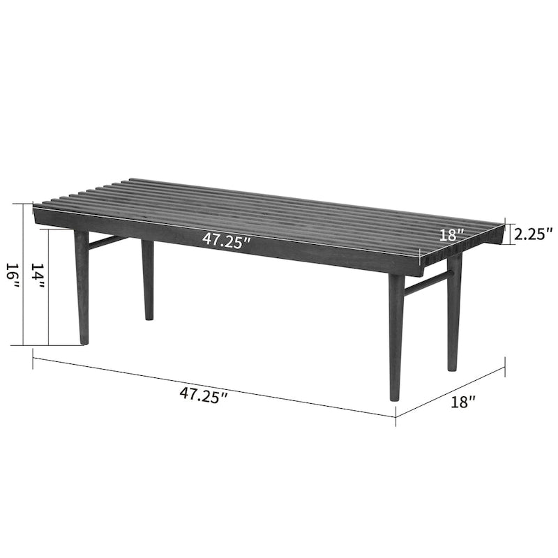 Walnut-Finished Slatted Wooden Bench with Rubberwood Construction
