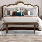 Walnut-Finished Slatted Wooden Bench with Rubberwood Construction