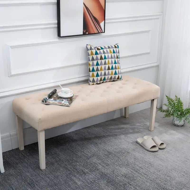 Simple Tufted Upholstered Ottoman Accent Bench with Soft Comfortable Cushion & Fashionable Modern Design