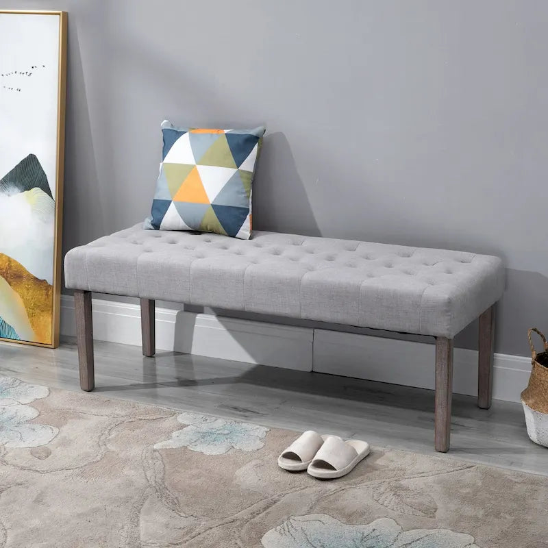 Simple Tufted Upholstered Ottoman Accent Bench with Soft Comfortable Cushion & Fashionable Modern Design