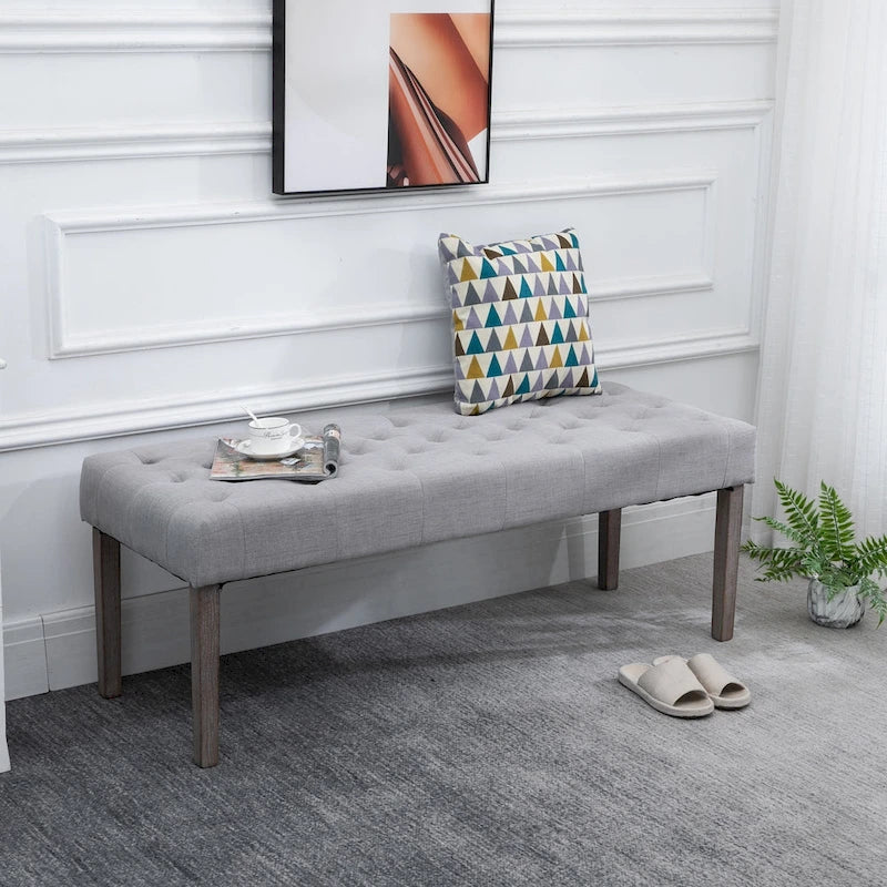 Simple Tufted Upholstered Ottoman Accent Bench with Soft Comfortable Cushion & Fashionable Modern Design