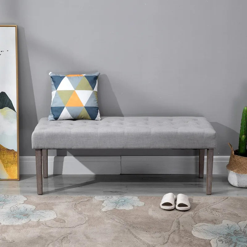 Simple Tufted Upholstered Ottoman Accent Bench with Soft Comfortable Cushion & Fashionable Modern Design