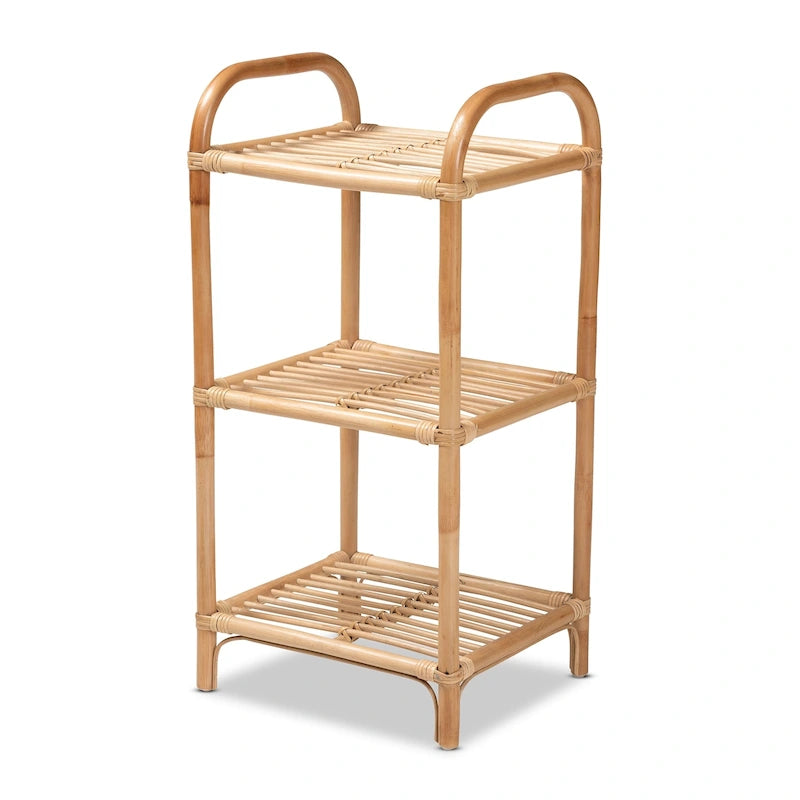 Natural Brown Rattan 3-Tier Open Display Shelf