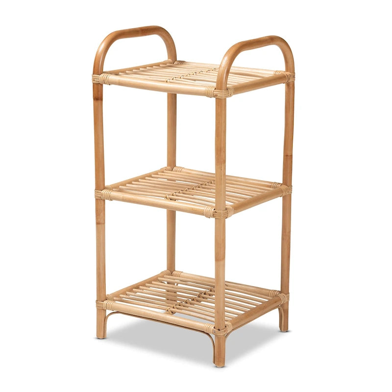 Natural Brown Rattan 3-Tier Open Display Shelf