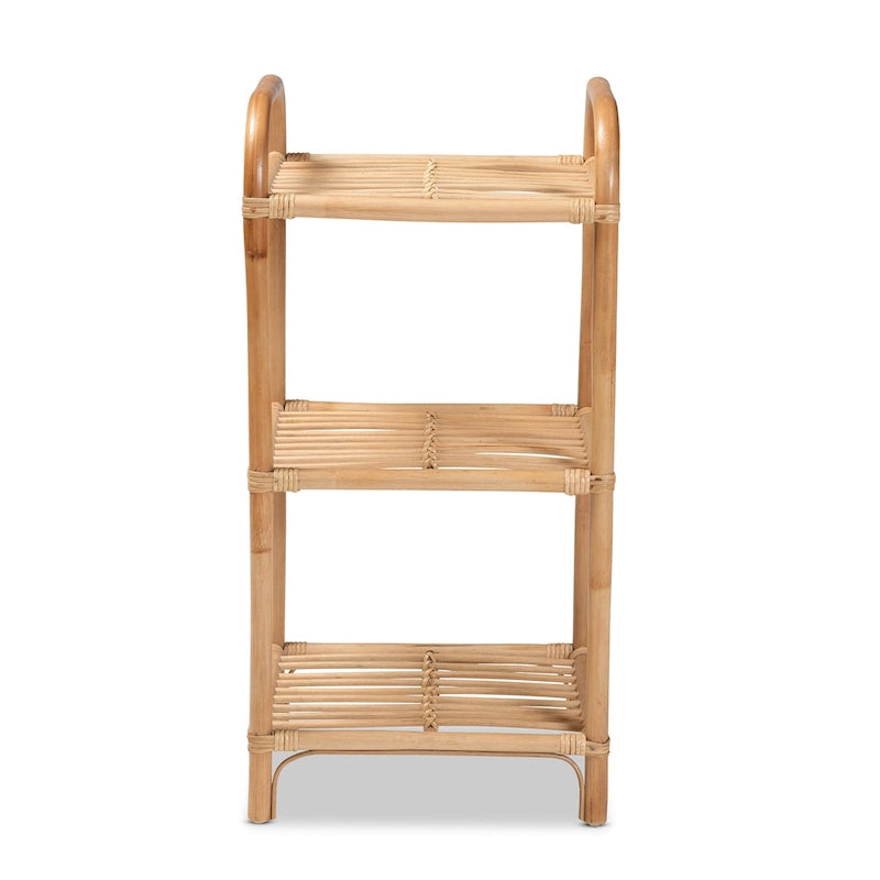 Natural Brown Rattan 3-Tier Open Display Shelf