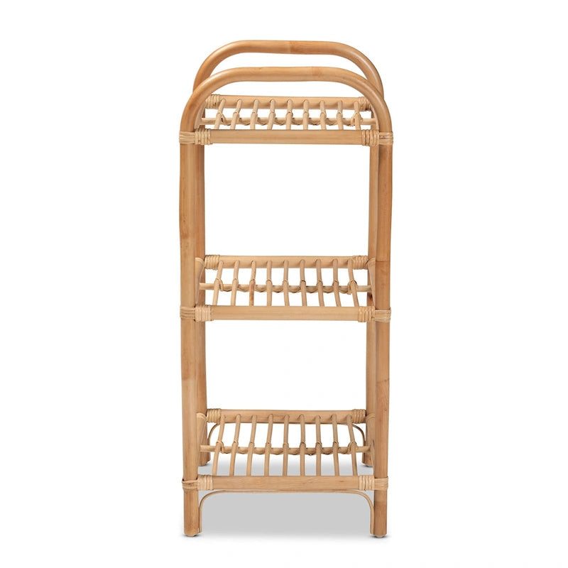 Natural Brown Rattan 3-Tier Open Display Shelf