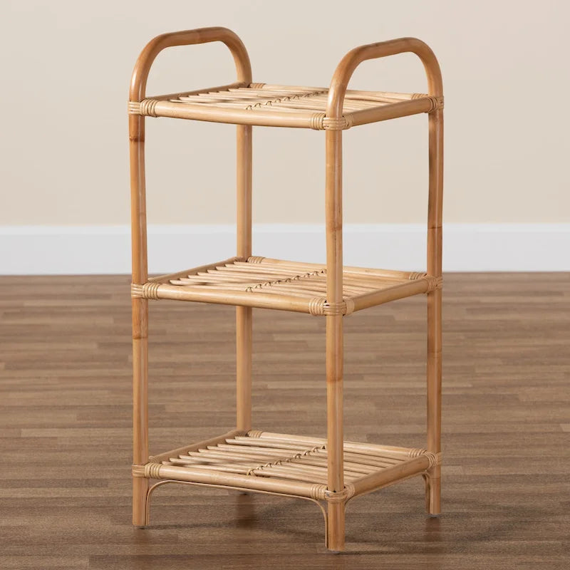 Natural Brown Rattan 3-Tier Open Display Shelf
