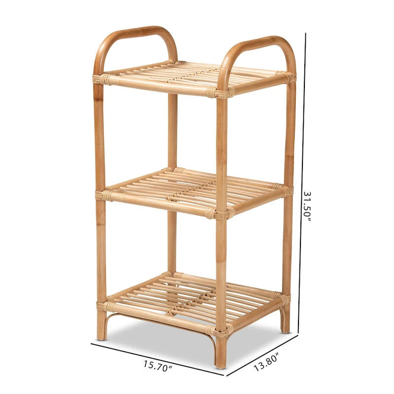 Natural Brown Rattan 3-Tier Open Display Shelf