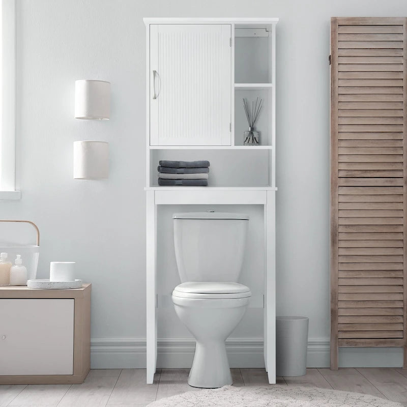White Over-the-Toilet Cabinet with Adjustable Interior Shelf