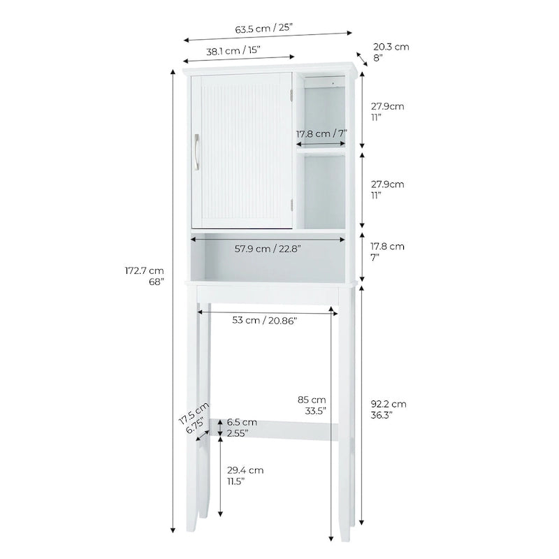 White Over-the-Toilet Cabinet with Adjustable Interior Shelf